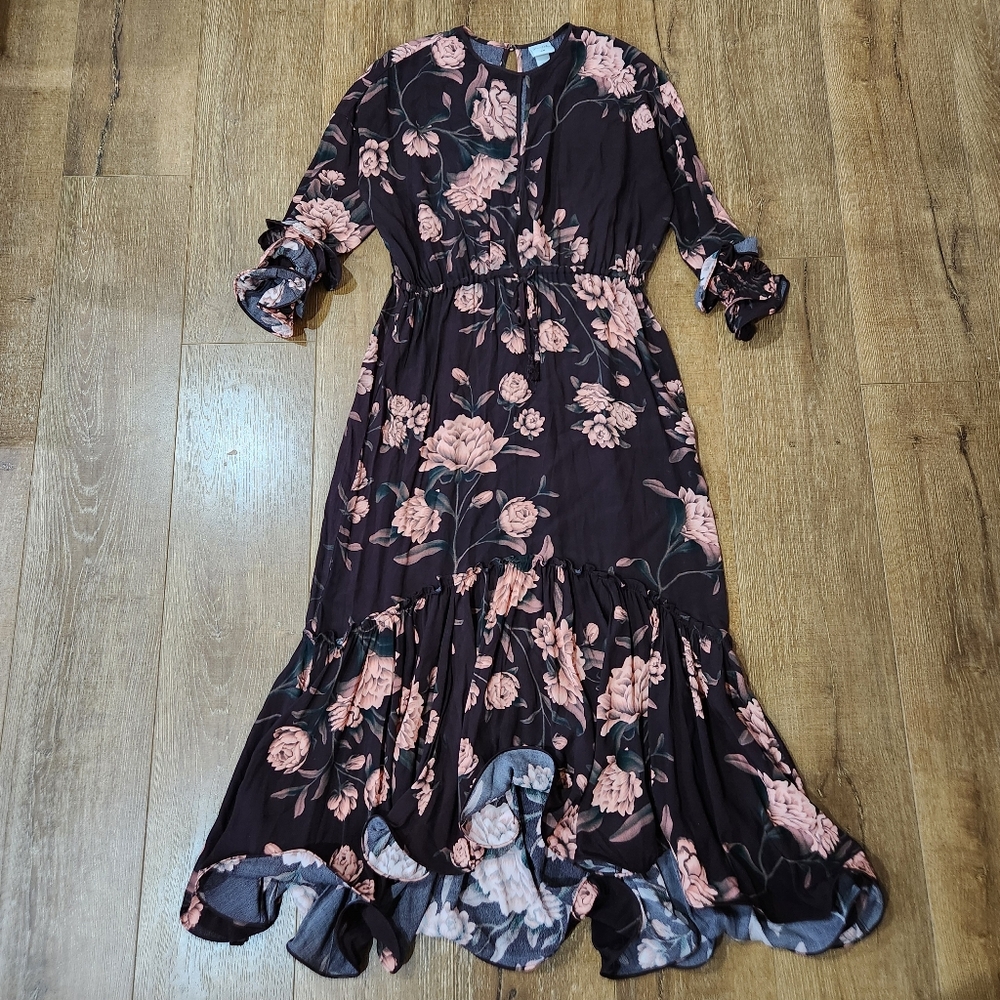 Johanne Ortiz x HM floral ruffle hem midi dress XS bohocore Wedding Romantic